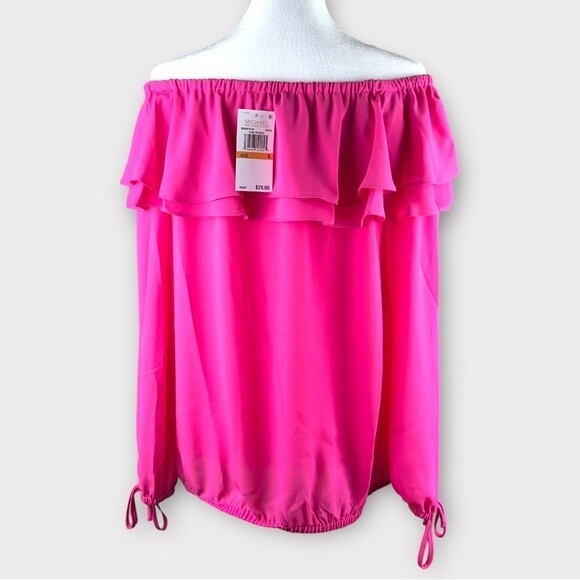 MICHAEL Michael Kors Off the Shoulder Hot Pink Peasant Blouse - Size Small - Picture 5 of 9